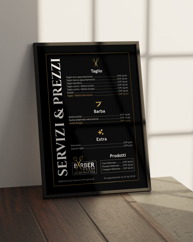 Barberhouse price list design