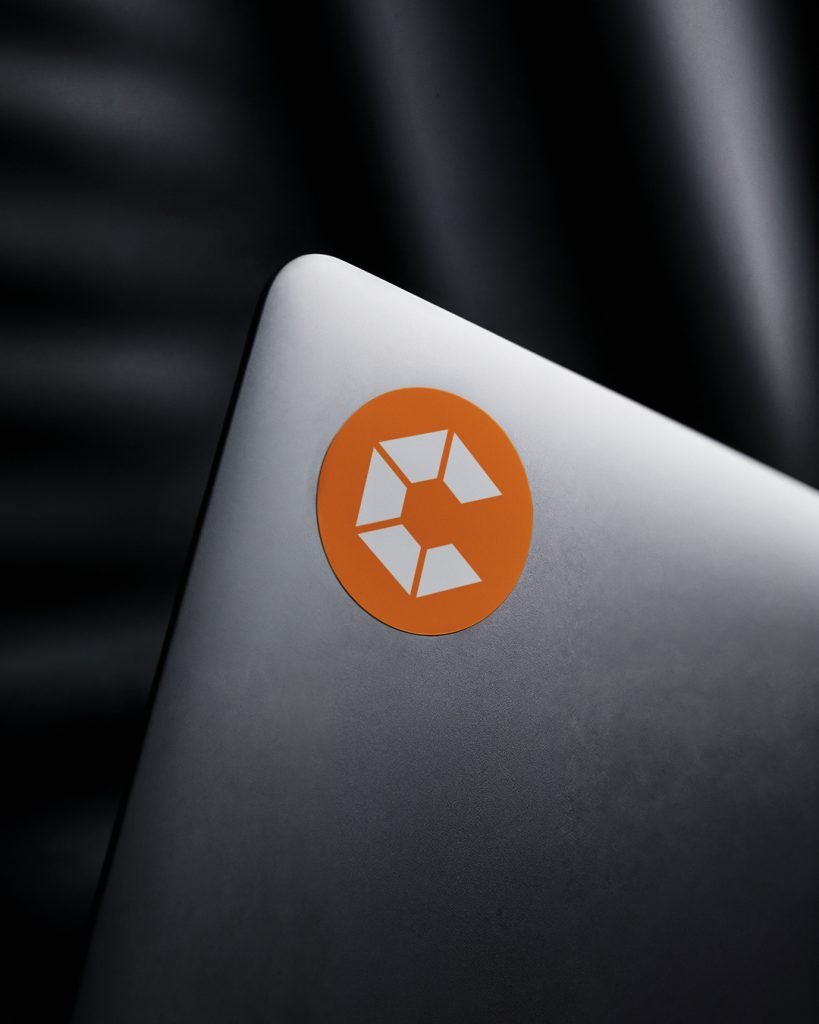Catalyst logo applied to a laptop