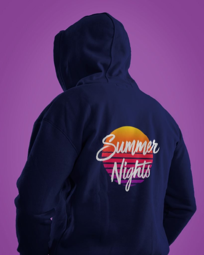Summer Nights logo applied to a hoodie