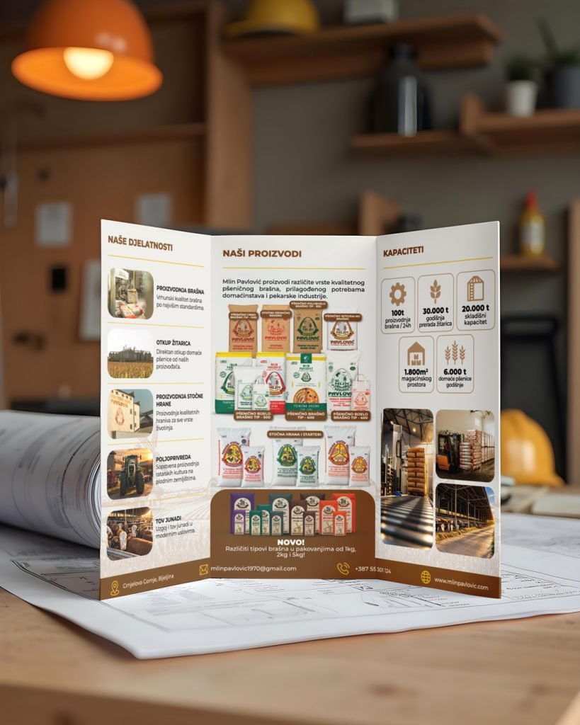 Mlin Pavlović trifold brochure cover and panels